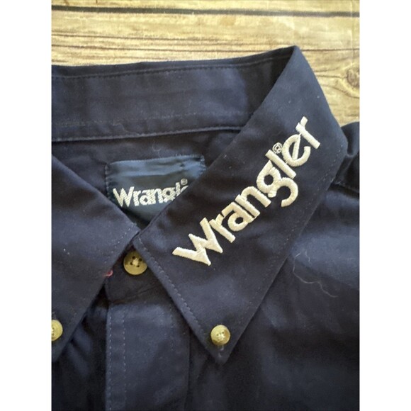 NEW Wrangler Shirt Vintage Blue Shirt Cowboy Button L Spell Out Logo MP2327N - Picture 5 of 10